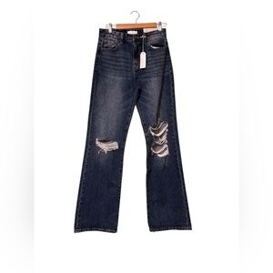 NWT Petra 153 Baggy Wide Leg High Rise Jeans Distressed Knees Size 5/26